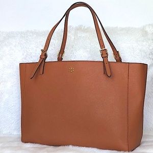 ✨Tory Burch Large Cognac Luggage Leather Tote